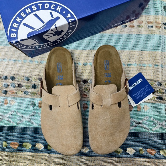 Birkenstock Shoes - Birkenstock Latte Cream Boston Suede Shoes | Women's Narrow Fit